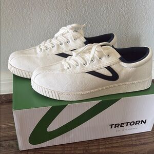 Tretorn White and Blue Classic Sneakers